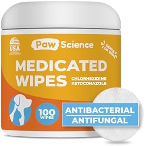 Antibacterial & Antifungal Medicated Wipes for Dogs and Cats – 100 Count – Chlorhexidine Wipes with Ketoconazole for The Treatment of Rashes, Skin Infections, Itchy Paws, and Pet Acne