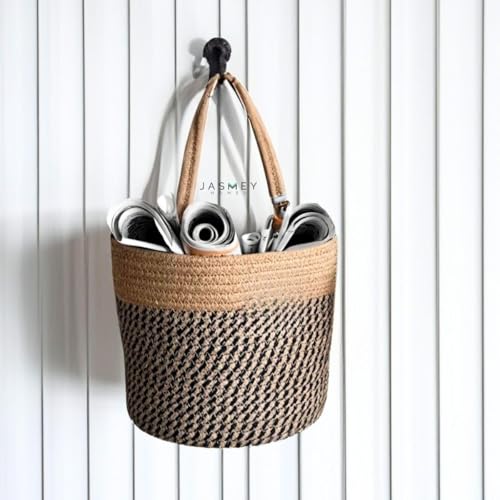 Image of JASMEY HOMES Wall Hanging Jute Basket for Vegetables /Newspaper Storage Box for Home /Milk Basket for Main Door Hanging from (Grey)