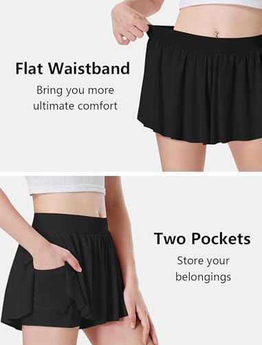 EXARUS Girls Butterfly Shorts Flowy Athletic 2 in 1 Cheer Flat Waistband with Pockets Running Workout Sports Gym4