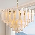 Alabaster Chandelier for Dining Room, 6-Tier Modern Round Chandeliers, D31.5in Adjustable Marble Pendant Light Fixture, White Marble Oval Ceiling Light for Dining Table Kitchen Island Living Room