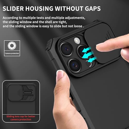 Image of Back Cover Case for Apple iPhone 14 Pro Max | Sliding Camera Shield | Stereoscopic Stand | 360 Degree Protection Case Cover for i Phone 14 Pro Max | iPhone 14 Pro Max PC, Black Back Cover