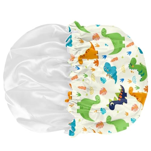Image of Galaxy Kids Satin Bonnet Adjustable Child Sleeping Caps Colorful Dinosaur Child Sleep Cap Indoor Sleeping Beanie Elastic Wide Band for Haircare Curly Natural Long Hair Night Hat