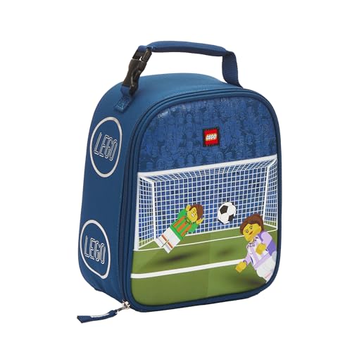 Image of LEGO Kids City Heritage Classic Lunch Box, Insulated Soft Reusable Lunch Bag Meal Container for Boys and Girls, Perfect for School, or Travel, Meal Tote to Keep Food and Drinks Cold, Soccer Goal, Navy