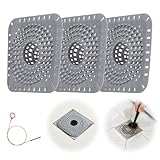 Fvbber Premium Silicone Shower Drain Cover Hair Catcher, 3 Pack with Clean-Out Tool & Drain Clog Remover, Bathroom Sink Strainer - Flexible & Durable for Tub Shower, Bath, Laundry