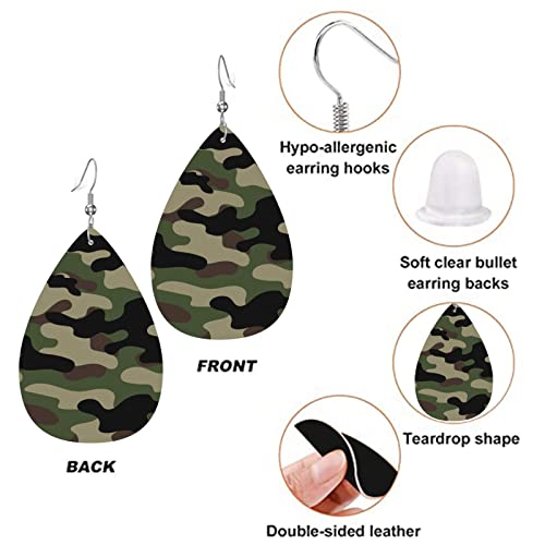 Green Brown Camouflage Print Faux Leather Teardrop Earrings for Women Drop Dangle Earrings Gift3