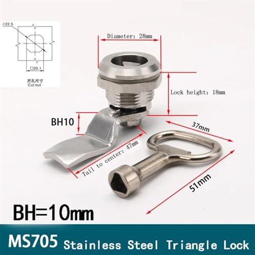 FJSUGAOW MS705 Series Stainless Steel Cam Lock Cabinet Electronic Control Cabinet Drawer Cupboard Locker Cabinet Tools (Color : 3sets-triangle-H10-k)