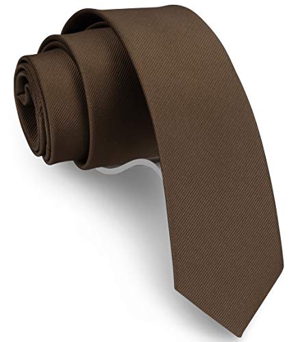 GUSLESON Dark Brown Skinny Tie Solid Ties for Men Thin Slim Necktie (0973-31)