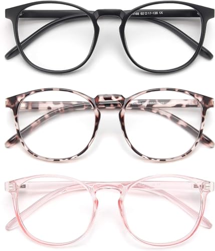 Image of IBOANN Chic & Comfy Blue Light Glasses for Women - 3-Pack Round Frames, Screen-Ready Style with UV Protection Coating