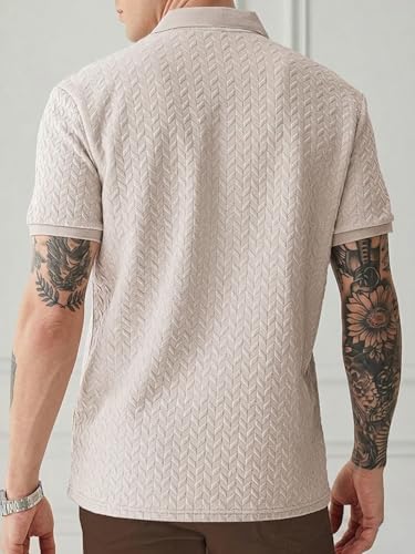Image of GRECIILOOKS Textured Polo T-Shirt for Men | Premium Collared Jacquard Leaf Polo | Smart Casual & Formal t Shirt for Men | Stylish t Shirt for Mens for Office, Party & Everyday Outfit