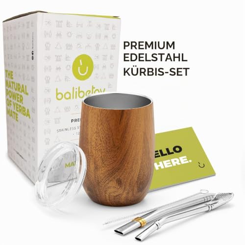BALIBETOV Yerba Mate Set – Mate Becher, 2 Bombillas & Reinigungsbürste – Doppelwandig Isoliert – BPA-Freier Deckel… – Ansicht 3