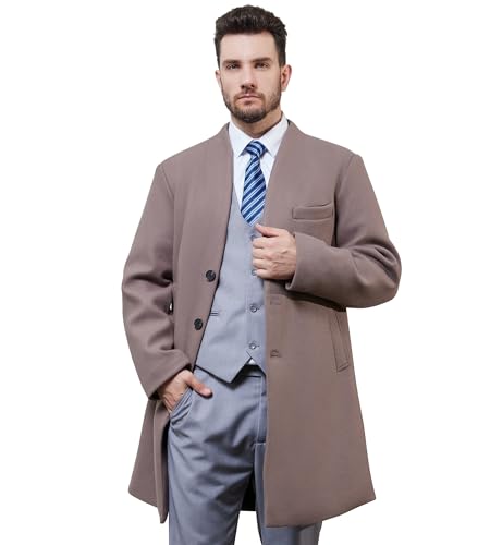 Image of WULFUL Men Wool Trench Coat Slim Fit Winter Coat