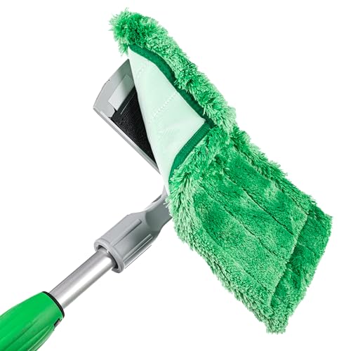 Image of Unger Commercial SpeedClean Starter Kit - Complete Indoor Window Cleaning System with 2 Microfiber Pads and 4 ft Telescopic Pole - WNK04