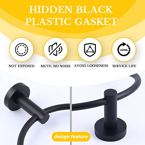 Aplusee Matte Black Towel Ring, Stainless Steel Hand Towel Holder, Bathroom Towel Rack, Round Towel Hanger, Storage Hardware Wall Mounted #TOP5