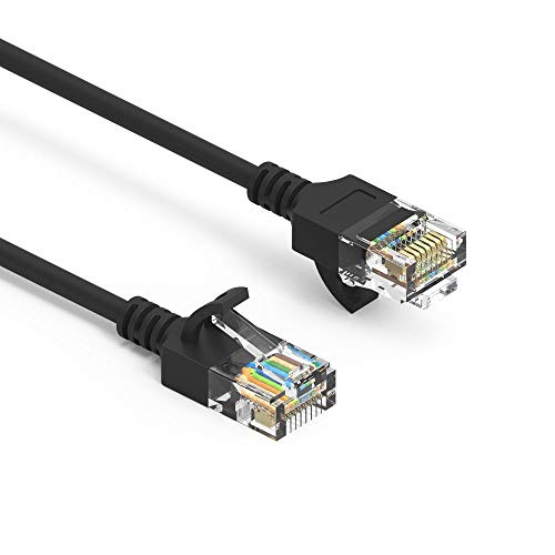 SF Cable 1.5ft Cat 6A UTP Slim Ethernet Network Booted Cable, RJ45 Plug, 28AWG, Pure Copper Wire - Black