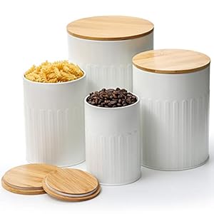 ZENFUN Set of 4 Metal Canisters Set for Kitchen Counter, Airtight Coffee and Sugar Canister set, Flour and Sugar Containers, Coffee Jars, 115/68/44/28 OZ
