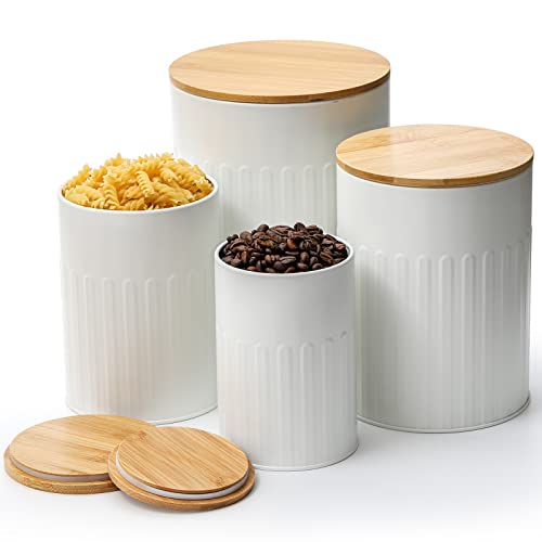 ZENFUN Set of 4 Metal Canisters Set for Kitchen Counter, Airtight Coffee and Sugar Canister set, Flour and Sugar Containers, Coffee Jars, 115/68/44/28 OZ