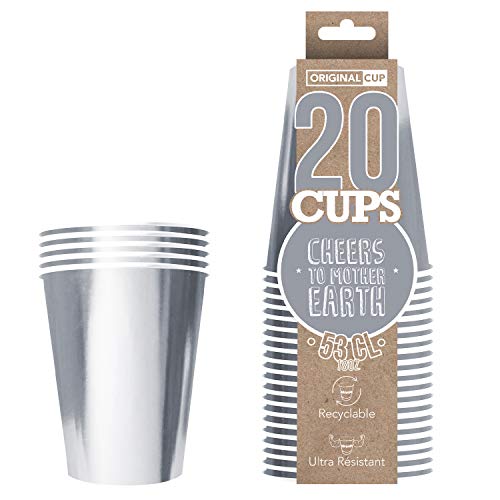 Pack de x20 Original Silver Cups Officiels | Gobelets Américains 53cl Argentés en Carton | Beer Pong Qualité Premium | Verres Recyclables Ultra Résistants...