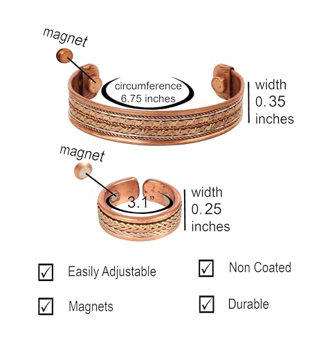 Touchstone Handcrafted Copper Magnetic Hand Forged with Solid and High Gauge Tibetan Style Minimalistic Elegance Copper Bracelet and Matching Ring.3