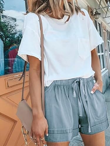 Womens Elastic Waist Drawstring Shorts Summer Lightweight Beach Shorts Comfy Casual Short Pants with Pockets3