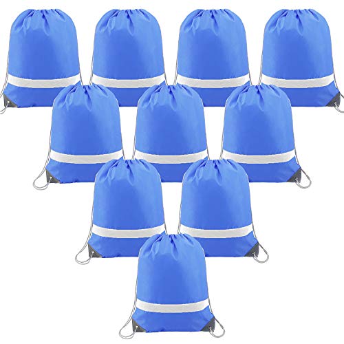 Blue-Drawstring-Backpacks-Bags-Reflective Cinch Bags Bulk Cheap String Bags Gym Sack Pack for Girls Boys