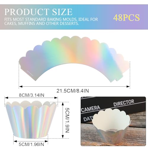 48Pcs Rainbow Cupcake Liners Cupcake Baking Cups Colourful Cupcake Wrappers Food Grade Greaseproof Paper Muffin Liners for Birthday Party Wedding Decoration by LNQ LUNIQI - Image 2