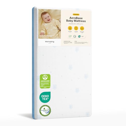 MAMAZING Aerobase Baby Crib and Toddler Mattress, 2-Stage Breathable Mattress, Non-Toxic, Waterproof Sleep Surface, Machine-Washable Cover for Easy Care, Fits Standard Baby Crib & Toddler Bed