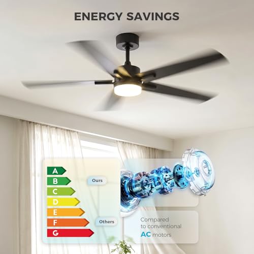 Image of Obabala Ceiling Fan with Light 60 Inch, DC Motor Ceiling Fan with Remote and APP Control, Dimmable LED Color Changing, Reversible Quiet Fan for Bedroom Living Room Indoor Outdoor, Modern