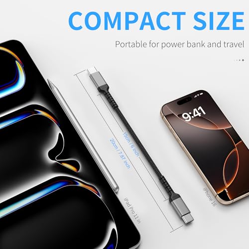 6 Inch USB C Charger Cord, 2 Pack Short USB C to C Cable Braided Fast Charging USBC Cable Compatible with iPhone 15 Samsung Galaxy S23 Ultra Google Pixel