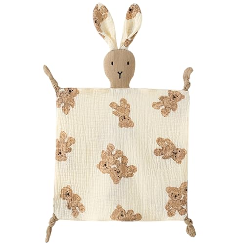 Image of PEIPEIWU Organic Cotton Muslin Lovey Blanket, Organic Cotton Muslin Bunny Security Blanket Soft & Breathable Lovie Baby Gifts for Boys and Girls
