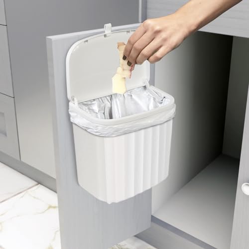 Image of Glad Roomate Under Counter Waste Bin | Space Saving Small Trash Can for Kitchen Cabinet, Bathroom or Office | Dual Lid for Ease of Opening, 7 Liter, White