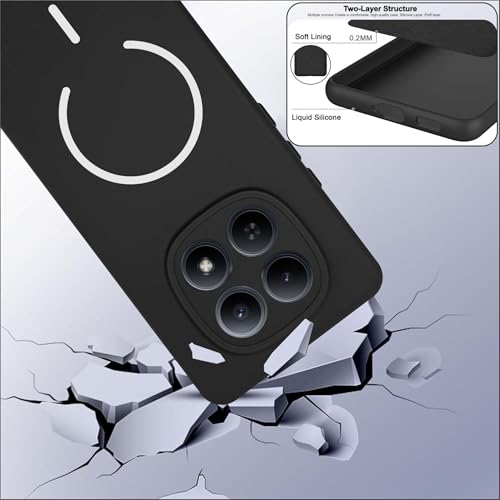 Image of SBMS Silicone Back Cover Case for Redmi Note 15 5G / Poco M8 5G | Soft Micro-Fibre Lining Inside | Magsafe Print On Back Side Camera Protection Bump | Shockproof Case for Mi Note 15 (Black)