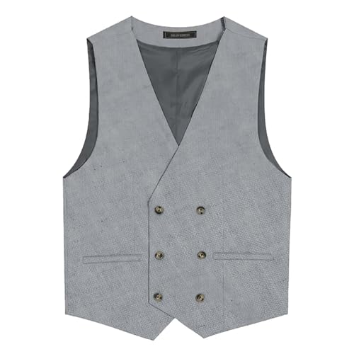 SOLOVEDRESS Men's Linen Cotton Suit Vest Summer Leisure Double Breasted Dress V Neck Waistcoat for Party and Beach