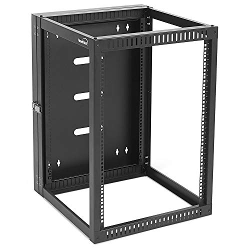 NavePoint 15U aufklappbarer offener Rahmen zur Wandmontage, Netzwerk Rack, 4 Pfosten, 61 cm tief, einfacher Zugriff auf Geräte und Kabel-Management, hält Netzwerk-Server und AV-Geräte Cover