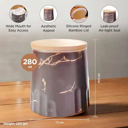 Image of UMAI Ceramic Jars for Kitchen Storage with Bamboo Lids | Pack of 3 | 280ml Each | Multipurpose Jars for Pickles, Nuts, Dry Fruits | Black and Brown | Airtight Kitchen containers set |