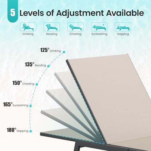 Image of Amopatio Patio Lounge Chairs with Wheels 2 Outdoor Chaise Lounges and 1 Side Table for Poolside Adjustable Lounge Chair with Heavy-Duty Steel Frame for Backyard Poolside,400 LBS Capacity, Khaki