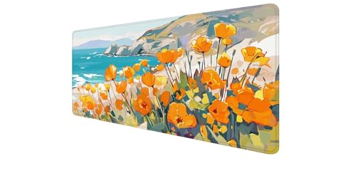 Tapis de souris XXL 1000x500mm fleurs avec bords cousus pour PC