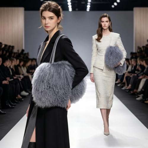 Image of Women Luxury Real Curly Mongolian Lamb Fur Purse