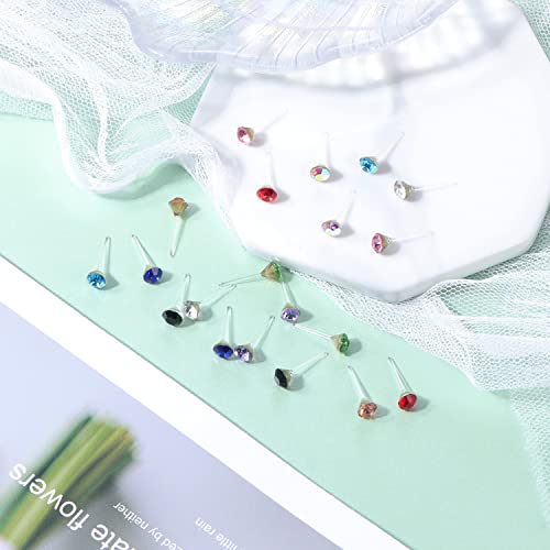 AoedeJ 40 Pcs Colorful Earrings Cubic Zirconia Earrings Studs Hypoallergenic With Plastic Post For Women Multipack4