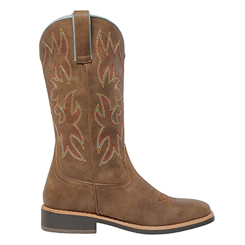 SheSole Women's Mid Calf Square Toe Cowgirl Western Cowboy Boots Brown4
