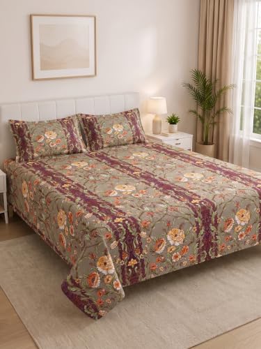Image of Mafatlal 130 GSM Pearl Printed Double Bedsheet with 2 Pillow Covers | 90 x 100 Inch | Premium Comfort Fabric | Smooth Texture, Lightweight, Neat Stitching, Home Decor Collection | Olive-Multicolor