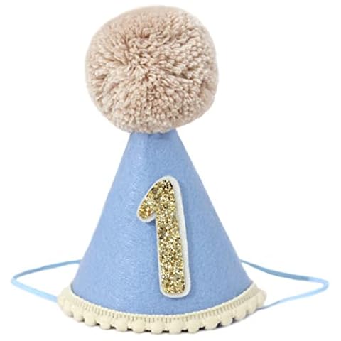 LINGANA First Birthday Hat for Baby - 1st Birthday Party Decor for Baby Show,1st Birthday Outfit Girl Boy, Best Photo Booth Props and Backdrop Cake Smash (Bule Birthday Hat) Cover