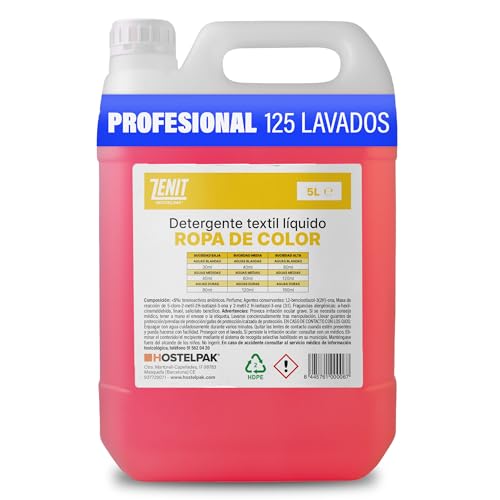 Hostelpak | 5L - Detergente líquido Ropa de Color, Lavandería profesional, Detergente ropa clásico, Detergente para el lavado de ropa