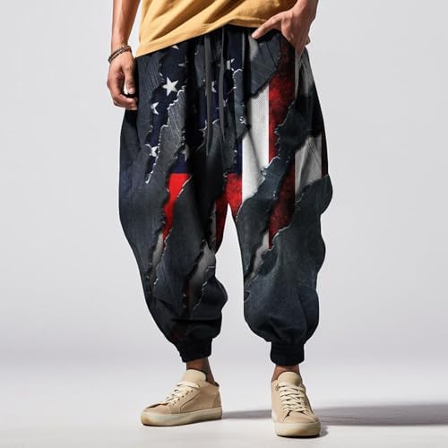 American Flag Print Harem Pants Men Casual Baggy Drawstring Jogging Pants Japanese Elastic Ankle Joggers Sweatpants2
