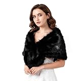 powerking Long Women's Faux Fur Collar Scarf Wrap, Cold Winter Neck Warmer Collar Stole Scarf Shawl Shrug for Party,Black