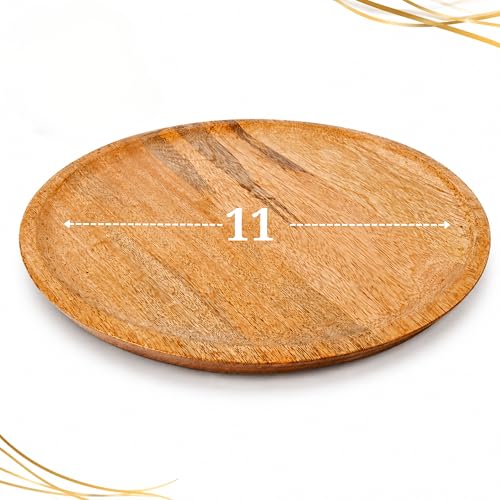 Platos decorativos de madera Alpha Living Home 11" pack 4 miniatura 7