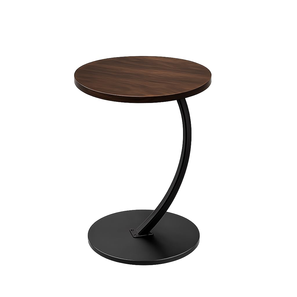 Trendi Modern C-Shaped Side Table, Round Wood End Table with Metal Base, Small Coffee Table for Living Room, Bedroom, Sofa, Bedside, Laptop & Snack Table, Minimalist Accent Table