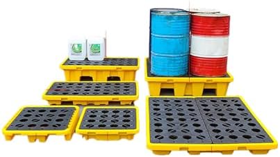 Heavy-Duty Low-Profile Spill Containment Pallet Tray, Chemical-Resistant Secondary Containment Platform with Forklift Pockets, 130x130x30cm for Safe Hazardous Material Storage