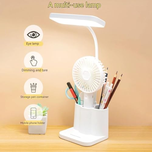 Image of Kian 3-in-1 LED Desk Lamp with Pen & Phone Holder - USB Rechargeable Study Lamp with Touch Sensor, 3 Light Modes, Eye Protection & Warm White, Office & Home(Pack of 1)