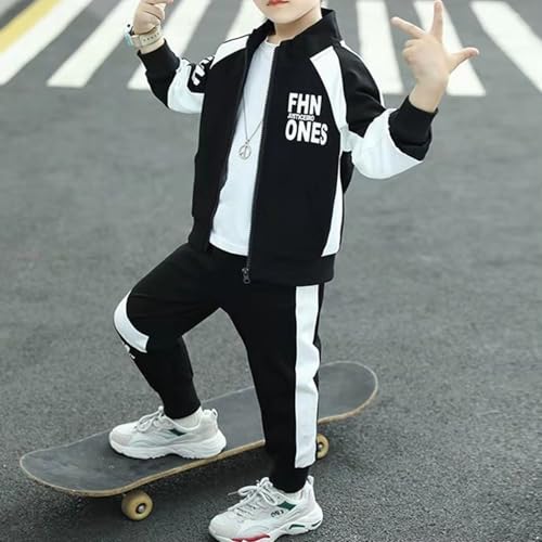 easyforever Kids Boy Tracksuit Stand-up Collar Zipper Jacket Coat And Jogger Pants Clothing Set Sweatpants Activewear Set4