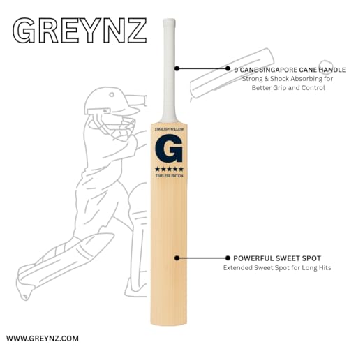 Image of Timeless Edition English Willow Cricket Bat - Full Size | Thick Edges | Singapore Cane Handle | Ready to Play | for Leather Ball